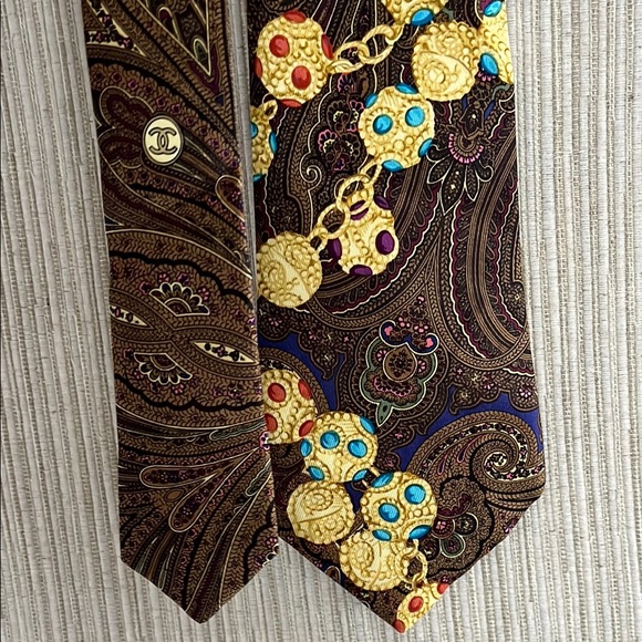 CHANEL Brown and Gold Paisley Silk Tie 58"x 3,5" Excellent!! - Picture 1 of 14